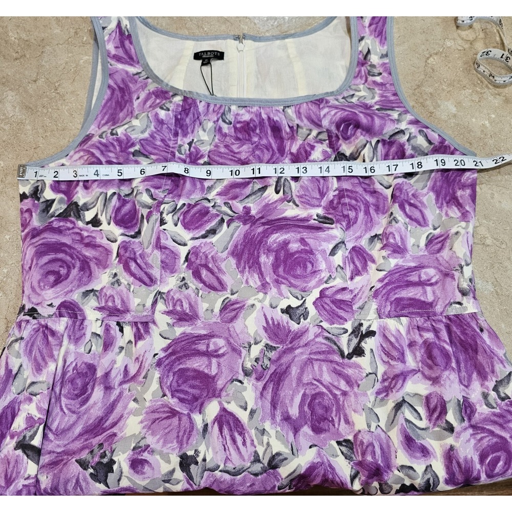 Talbots Floral Dress Womens 16 Purple Rose Sleeveless Cotton Fit Flare NWT - Picture 3 of 6